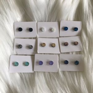 resin mineral crystal ore rhinestone stud earrings